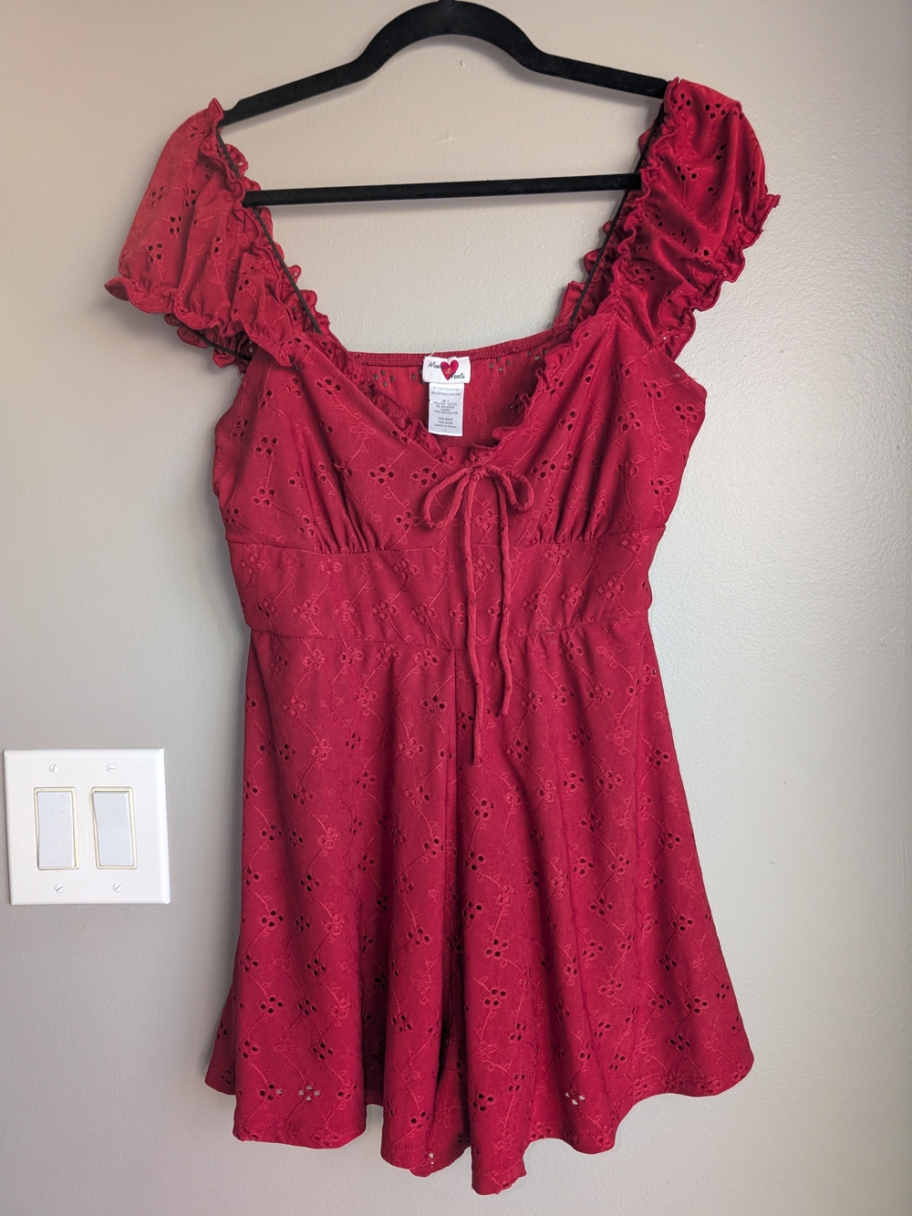 Red Eyelet Tie Front Women’s Jumper